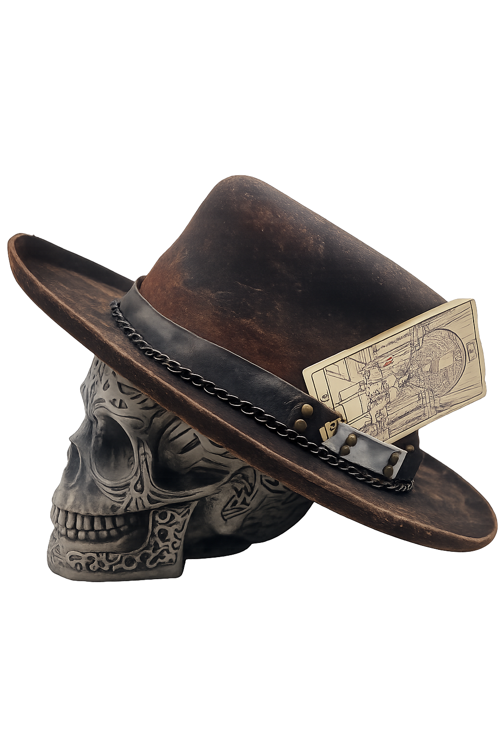 Distressed Black Hat with Tarot card 
