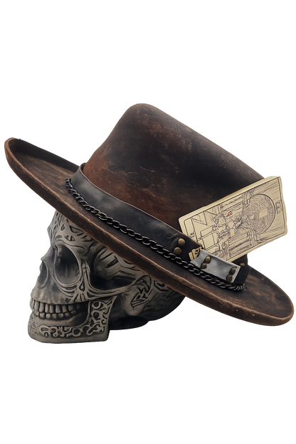 Distressed Black Hat with Tarot card 